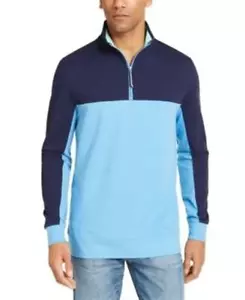 Club Room Sweater Mens Medium Regular Fit Blue Colorblocked Quarter Zip Shirt - Picture 1 of 1