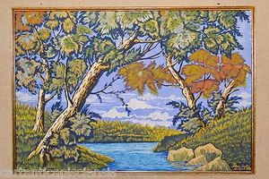 Painting Picture DIPINTO Tempera su Carta Pino SANTINI 1950 "Paesaggio Palustre" - Imagen 1 de 4