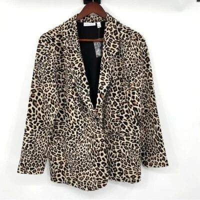 Susan Graver Blazer Women’s XLP Leopard Print Stretchy Knit One Button Jacket - Image 1 of 4
