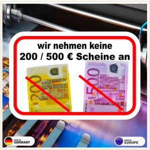 keine 200/500 € Scheine - Kassengeschäft 10x6 cm (2 Stück) - Aufkleber - Picture 1 of 2