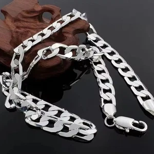 925 Sterling Silber Halskette Cuban 8mm Herren Vintage Mode Geburtstag Geschenk NEU - Bild 1 von 6