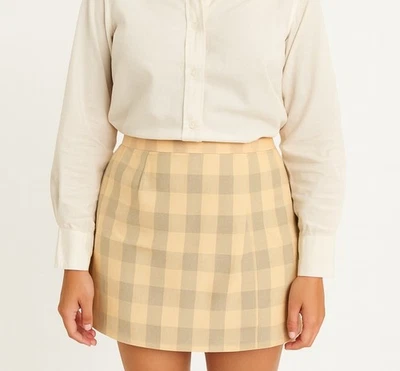 Minifalda vintage años 50 60 hecha a mano a cuadros gingham mantequilla amarillo talla M  Foto 1 de 4