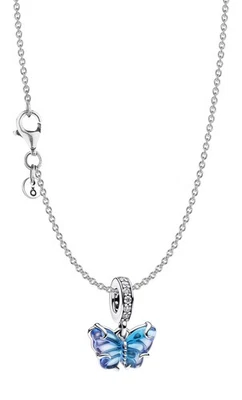 PANDORA Gioielli Collana Donna Set Farfalla In Vetro Di Murano Blu 15815 - Immagine 1 di 3