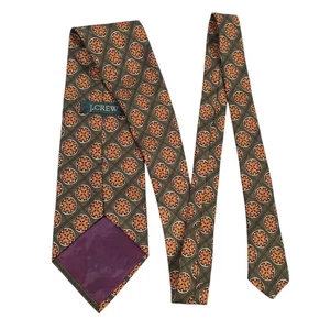 Vintage J.CREW Silk Medallion Pattern Tie Green Orange Men's Luxury Neckwear - Picture 1 of 11