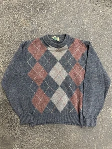 Vintage L.L. Bean Shetland Wool Argyle Sweater Gray Red Men’s M Ireland Knit - Picture 1 of 5