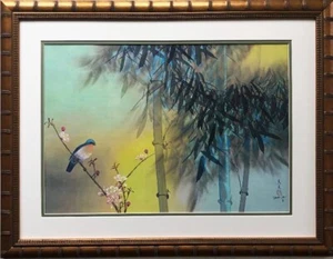 David Lee "Spring Bamboo" Custom Framed Asian Art New Floral Flower Hummingbird - Picture 1 of 3