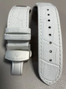 Aqua Master Mens 26mm White Leather White Buckle El Russo Watch Band - Picture 1 of 4