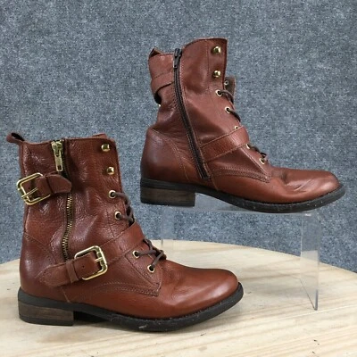 Botas Aldo Para Mujer 6 Combate Cuero Marrón Hebilla Correa Con Cordones Informales Tobillo Top Foto 1 de 4