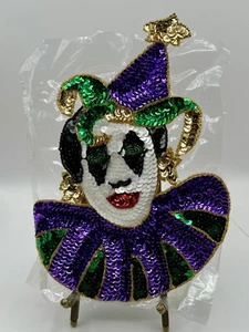 New 10x7 Mardi Gras Hade-Made Clown Face Sequence Applica - Picture 1 of 2