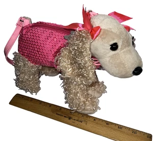 Poochie & Co Girls Poodle Dog Purse Pink Sequin Plush Pink - Picture 1 of 4