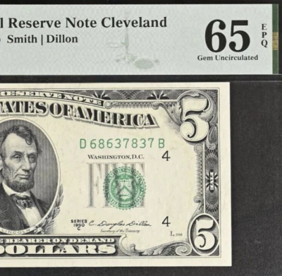 1950C $5 Federal Reserve Note PMG 65EPQ - Cleveland Gem-Uncirculated Fr 1964-D - Image 1 of 3
