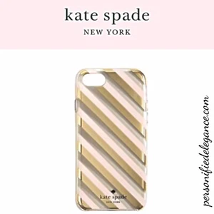 Funda Kate Spade Rosa y Dorado Diagonal Rayas A Presión iPhone SE2/8/7/6s/6 $40 - Imagen 1 de 6