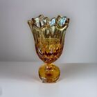 Amber Glass Thumbprint Swung Handkerchief Pedestal Vase 7.75"