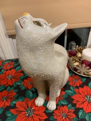 CATO JAPONÉS SHOWA PERÍODO KUTANI MANEKI NEKO Raro Antiguo Grande Foto 1 de 4