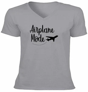 Flugzeugmodus Reise T-Shirt V-Ausschnitt sarkastische Grafik Tee Reisender Abenteurer Spaß - Bild 1 von 19