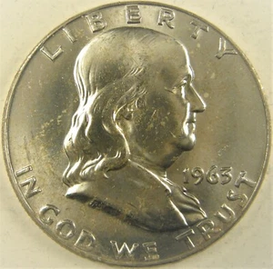 1963-D Benjamin Franklin Half Dollar Stempelglanz 90% Silber - Bild 1 von 2