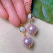 Fashion freshwater pink Pearl eardrop 18k gold earrings Halloween Women