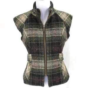 Chaleco CAbi Mujer Lana Cuadros Beige Oliva Oscuro 'Todo Atado', Talla S Pequeño - Imagen 1 de 5