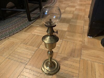 19th Century Tall Brass Oil Lamp W Original Burner & Sm Round Glass Shade Pretty • 109.48$