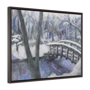 Framed Canvas Print "Snowy Bridge" Gallery Wrap Canvas Print - Picture 1 of 4