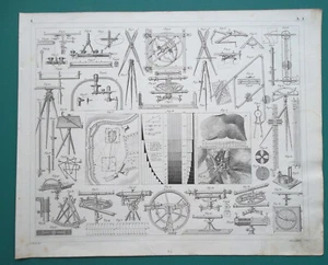 GEODESY Surveying Compass Theodolite Vernier Level Topo Drawing - 1844 Print - Picture 1 of 1
