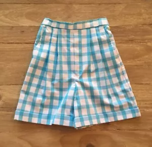 Patsy Aiken Chez Ami Jungen 7 türkis blau weiß kariert gewebte plissierte Shorts NEU - Bild 1 von 4