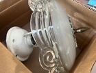Antique 13” Clear & Frosted Ribbed Swirl Ceiling Light Globe & Painted Base 30’s