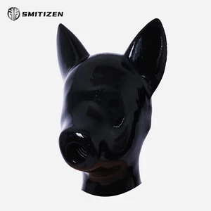 Smitzen schwarze Silikon lange Ohren Drohne Haube Latex-ähnliche Maske für Fetisch Cosplay - Bild 1 von 10