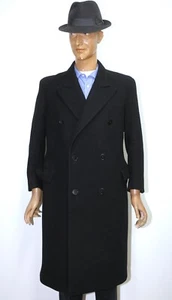French Vintage 40s Charcoal Thick Wool Double Breasted Tailored Coat Size M/L - Picture 1 of 11
