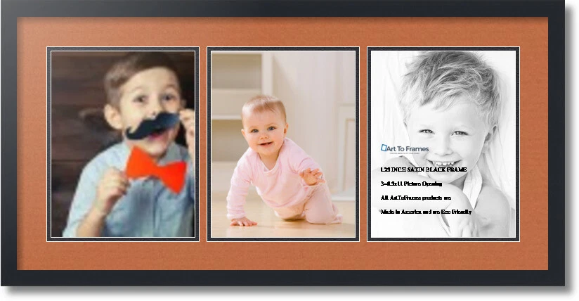 ArtToFrames Collage Mat Picture Photo Frame 3 8.5x11" Openings Satin Black 28 - Image 1 of 1
