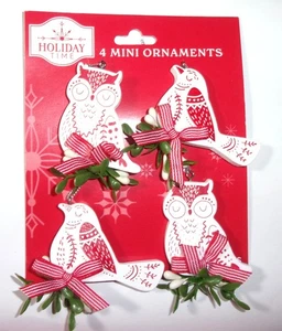 (4) Mini 2,25" groß rot & weiß Holz Weihnachtsschmuck 2 Eulen 2 Vögel - Bild 1 von 3