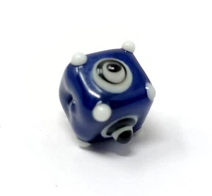 Qty. 10 - 10 x 10mm Bumpy Square Blue, Black & White  Lampwork Glass Beads - Picture 1 of 1