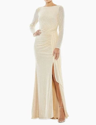NWT | Mac Duggal Pearl Draped Sequin Long Sleeve Gown | size 10 | 26715 - Image 1 of 4
