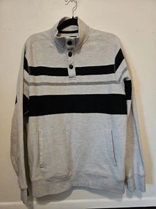 Chaps Sweatshirt Men's Medium Retro Stripe Stand Collar Button Casual Fleece - Picture 1 of 3