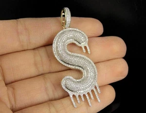 14k Yellow Gold Plated 2 Ct Round Cut Simulated Diamond Drip "S" Letter Pendant - Picture 1 of 5