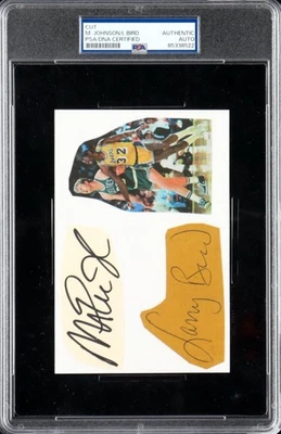 Magic Johnson & Larry Bird Signed Cut Display PSA Authentic Autos - Image 1 of 2