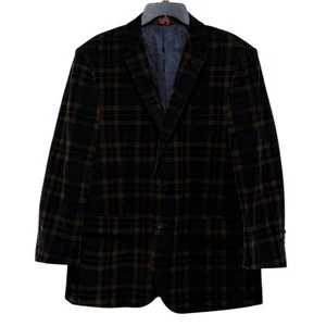 Linea Uomo Men’s Velvet Plaid Blazer Sports Coat 46R Black Brown Preppy Fall - Picture 1 of 12