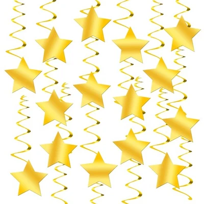 , Decoraciones de remolinos colgantes de estrellas doradas - Pack de 30 | Sopa colgante de fiesta dorada... Foto 1 de 4