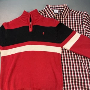 IZOD Pullover rot weiß und schwarz Pulli & kariertes Shirt Set Größe 10-12 - Bild 1 von 8