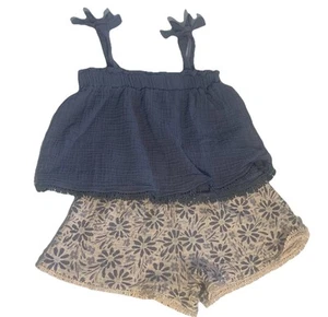 Rabbit + Bear Organic Cotton Size 5 Blue Tank Top Short Ivory Blue Flowers Set - Picture 1 of 7