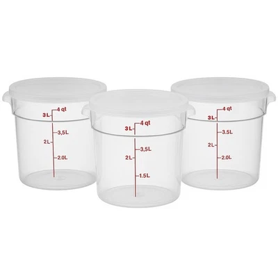 Cambro 4 Qt Round Food Storage Containers w/ Lids 3-Pack BPA-Free - Image 1 of 4