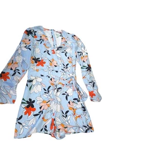 Parker Tita 100% Silk Romper Floral Women Size 4 Shorts Long Sleeve Tie Waist - Picture 1 of 10