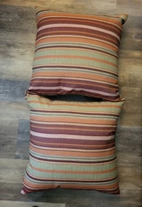 Set Of 2 Peir 1 Imports Throw Pillows 23" Square Stripe/Florals Rust Tan - Picture 1 of 6
