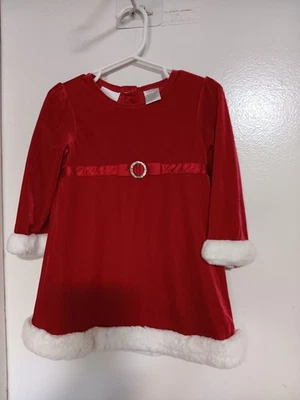 MINIWEAR VESTIDO VERMELHO FEMININO COM BOTÃO DE ACABAMENTO BRANCO MANGAS COMPRIDAS TAMANHO 24 MESES - Imagem 1 de 4