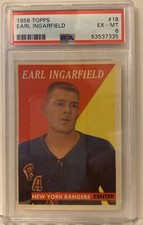 1958 Topps Hockey Earl Ingarfield New York Rangers Rookie Card #18 PSA 6