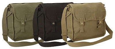 Canvas Bag Vintage Army Military Style Haversack Work Tool Webbing Shoulder Sack - Image 1 of 4