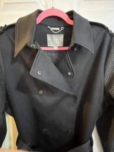 Soia & Kyo Black Trench Coat XL Quilted Sleeves Belted Double-Breasted Jacket - Picture 1 of 24