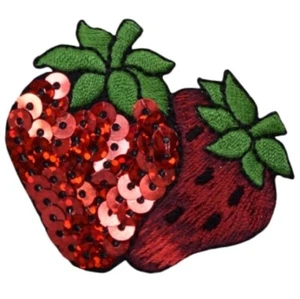 Strawberry Applique Patch - Sequin Embroidered Berry Badge 2-1/8" (Iron On) - Picture 1 of 2