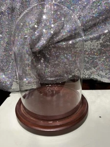 Clear Glass DISPLAY DOME & Wood Base 5-1/4 "w x 8-1/4(6-3/4x9) - Picture 1 of 9