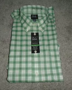 Jos A Bank Traveler Tailored Fit Men's Large White/Green Plaid Button Up Shirt - Picture 1 of 10